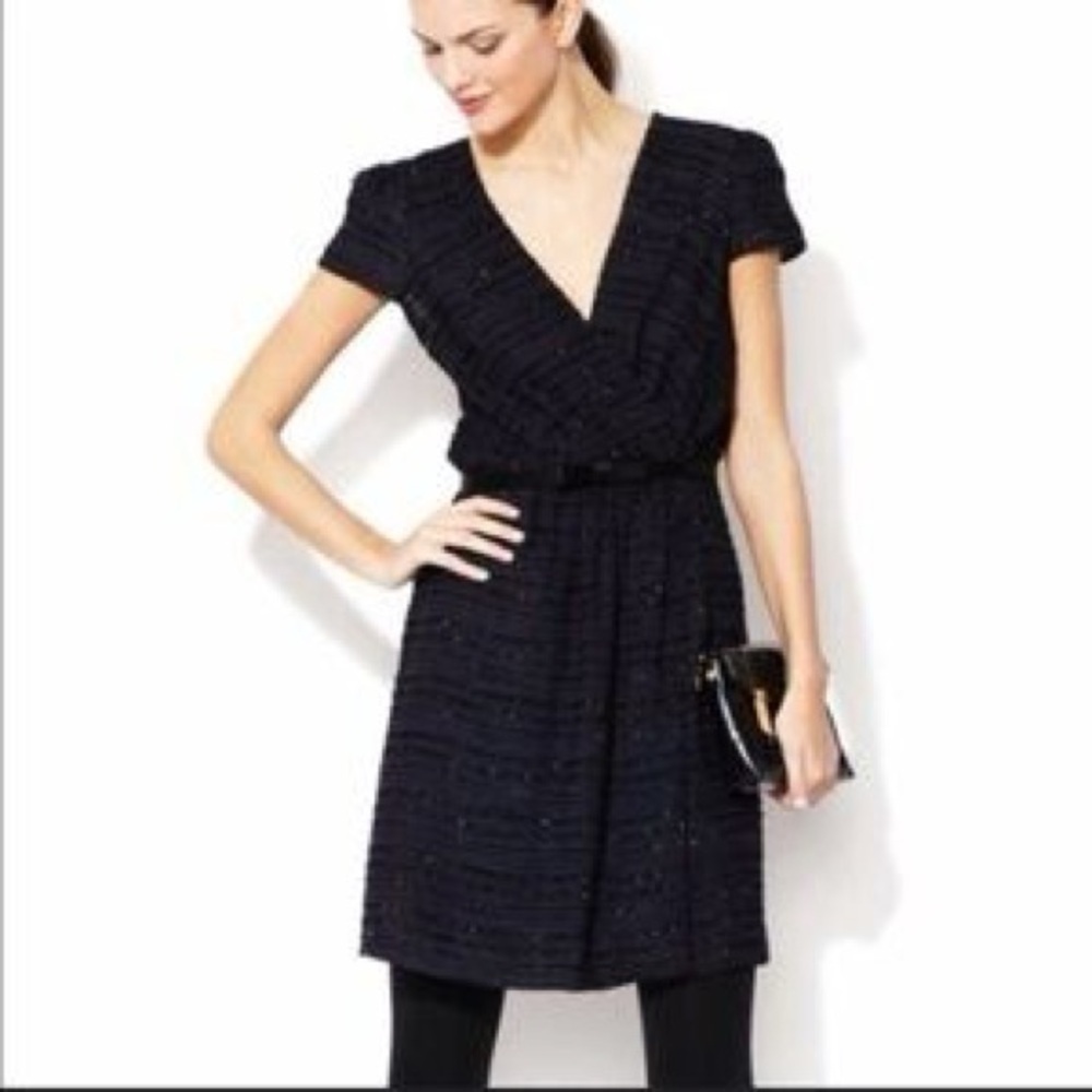 Vintage An Original Milly of New York Navy Metallic Stripe Wrap Dress Size 4 S